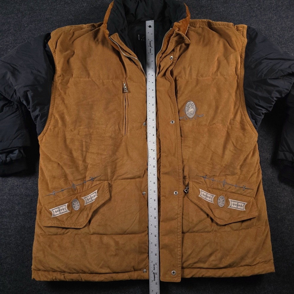 Vtg Bogner Suede Puffer Jacket Tan Black Western Embroidered Aspen Size 44 (L) - Picture 7 of 16